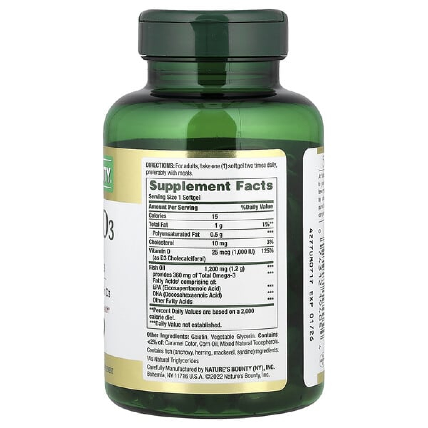 Nature's Bounty, Рыбий жир + D3, 90 быстро высвобождаемых мягких капсул