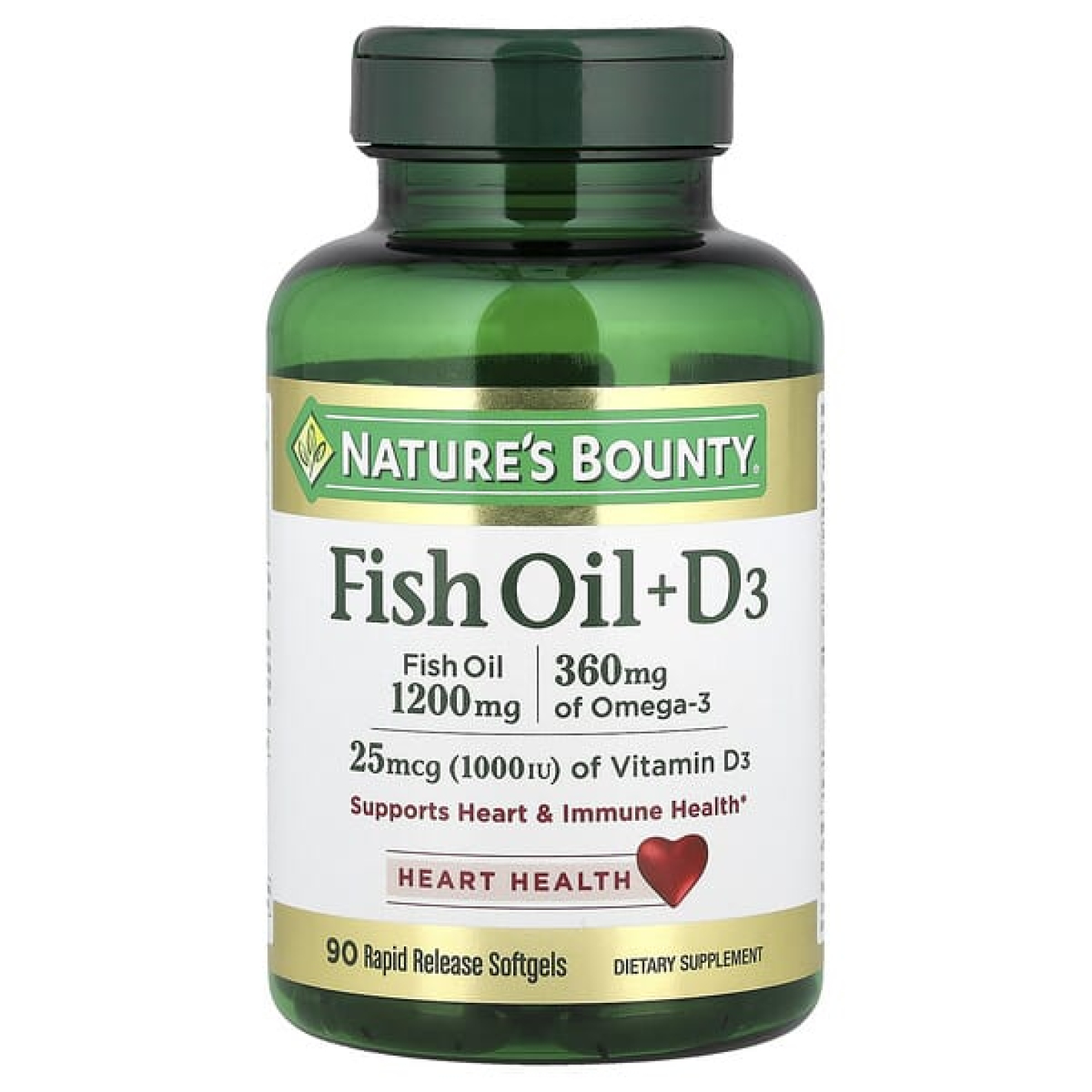Nature's Bounty, Рыбий жир + D3, 90 быстро высвобождаемых мягких капсул