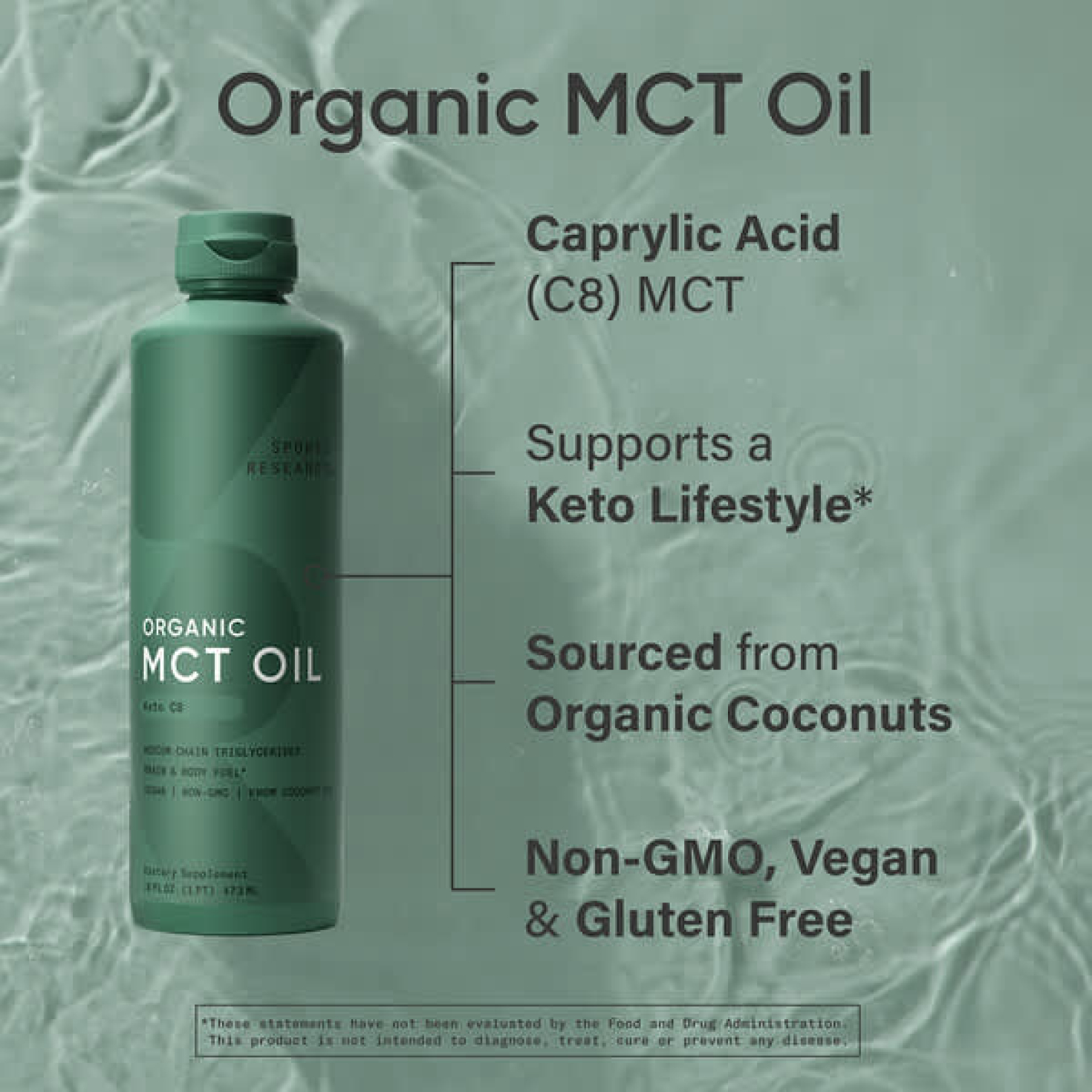 Sports Research, органическое масло MCT C8, с нейтральным вкусом, 473 мл (16 жидк. унций)