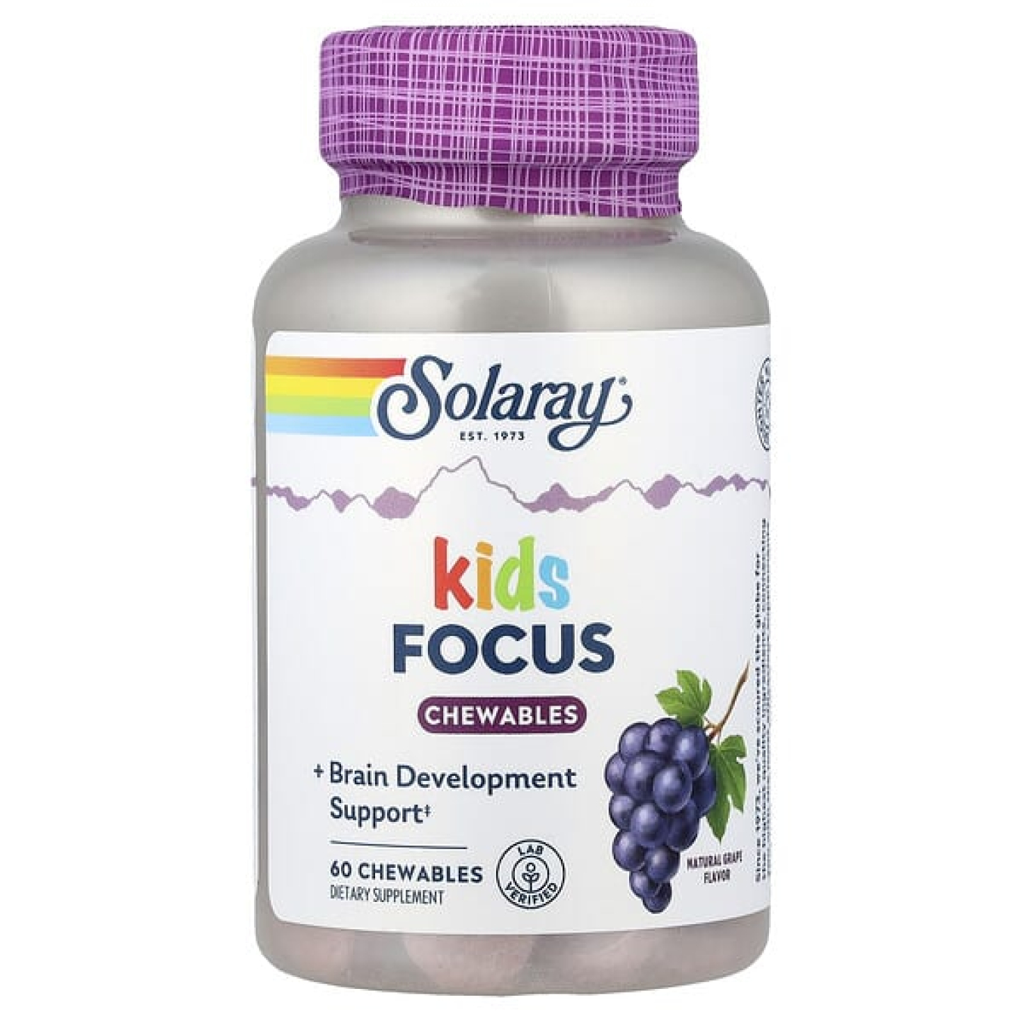 Solaray, Kids Focus, жевательные таблетки, из натурального винограда, 60 жевательных таблеток