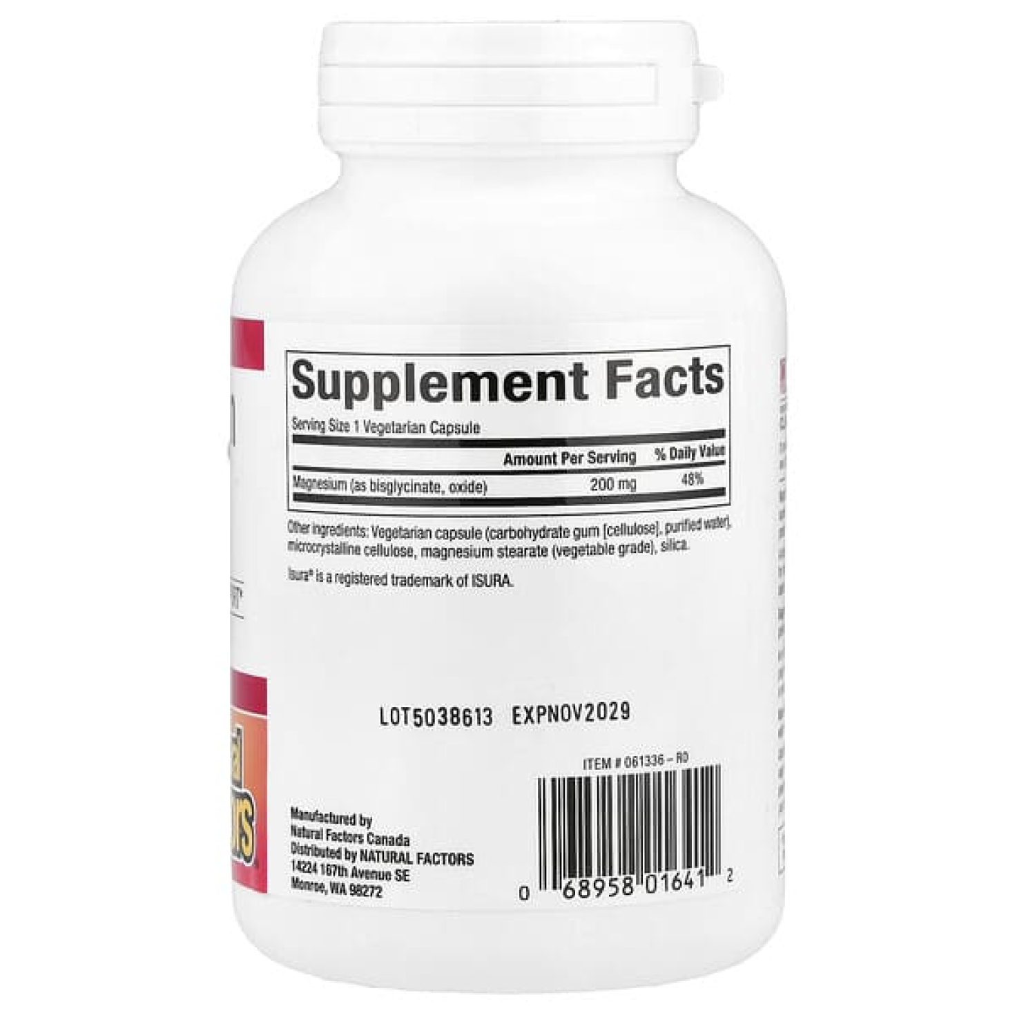 Natural Factors, Бисглицинат магния, 200 мг, 120 вегетарианских капсул