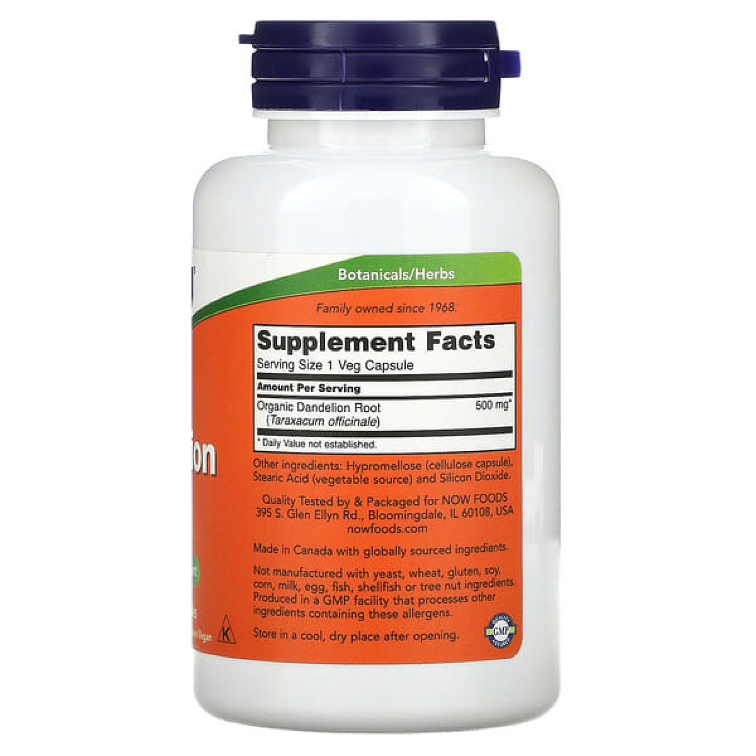 NOW Foods, корень одуванчика, 500 мг, 100 вегетарианских капсул