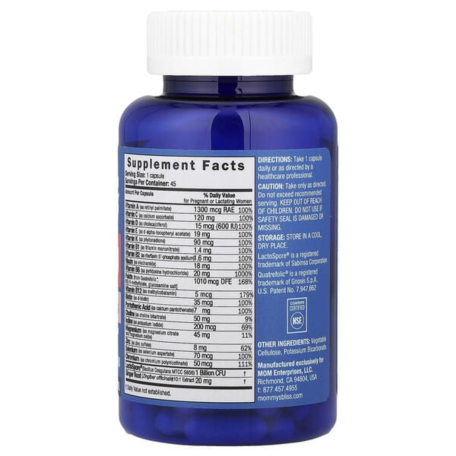 Mommy's Bliss, пренатальные витамины с пробиотиком, 45 капсул