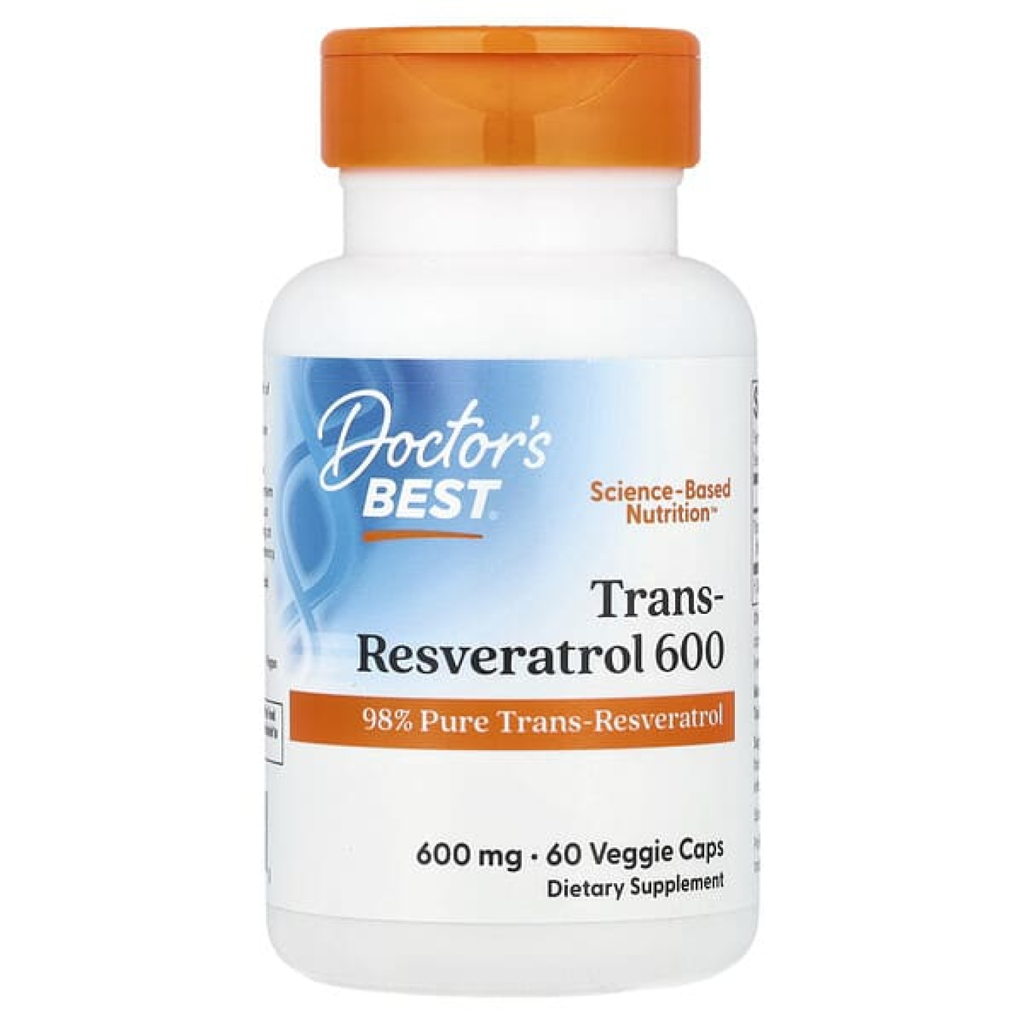 Doctor's Best, высокоэффективный транс-ресвератрол 600, 600 мг, 60 вегетарианских капсул