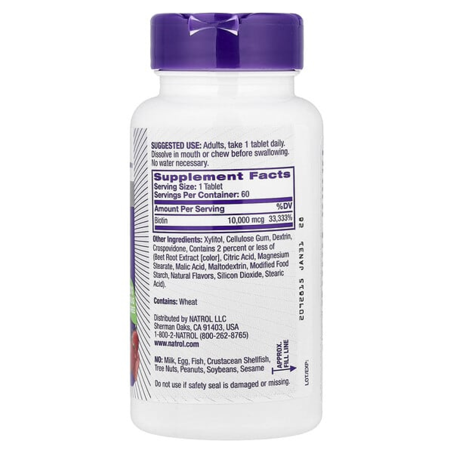 Natrol, быстрорастворимый биотин, максимальная эффективность, клубника, 10 000 мкг, 60 таблеток