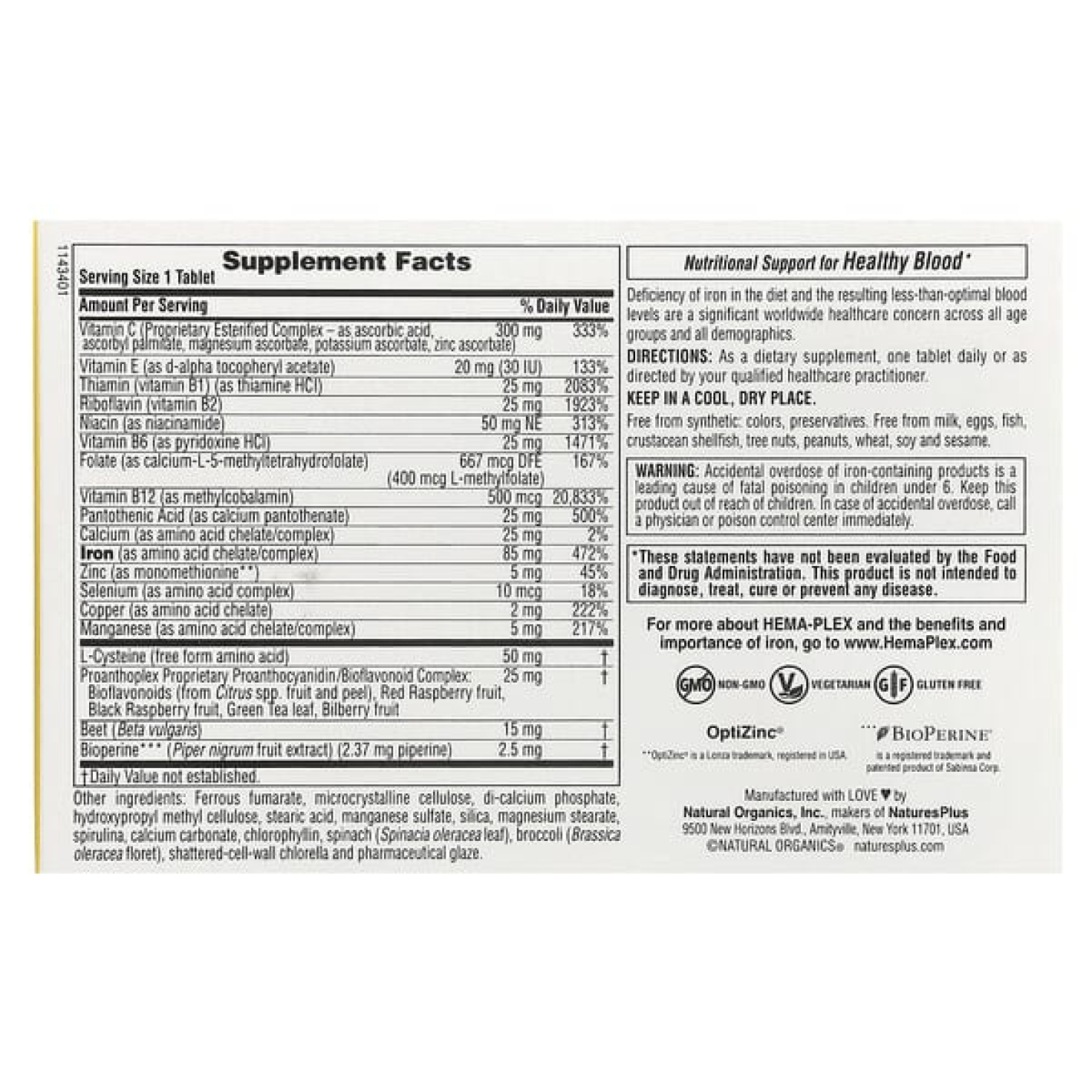 NaturesPlus, Hema-Plex, железо, 30 таблеток медленного высвобождения