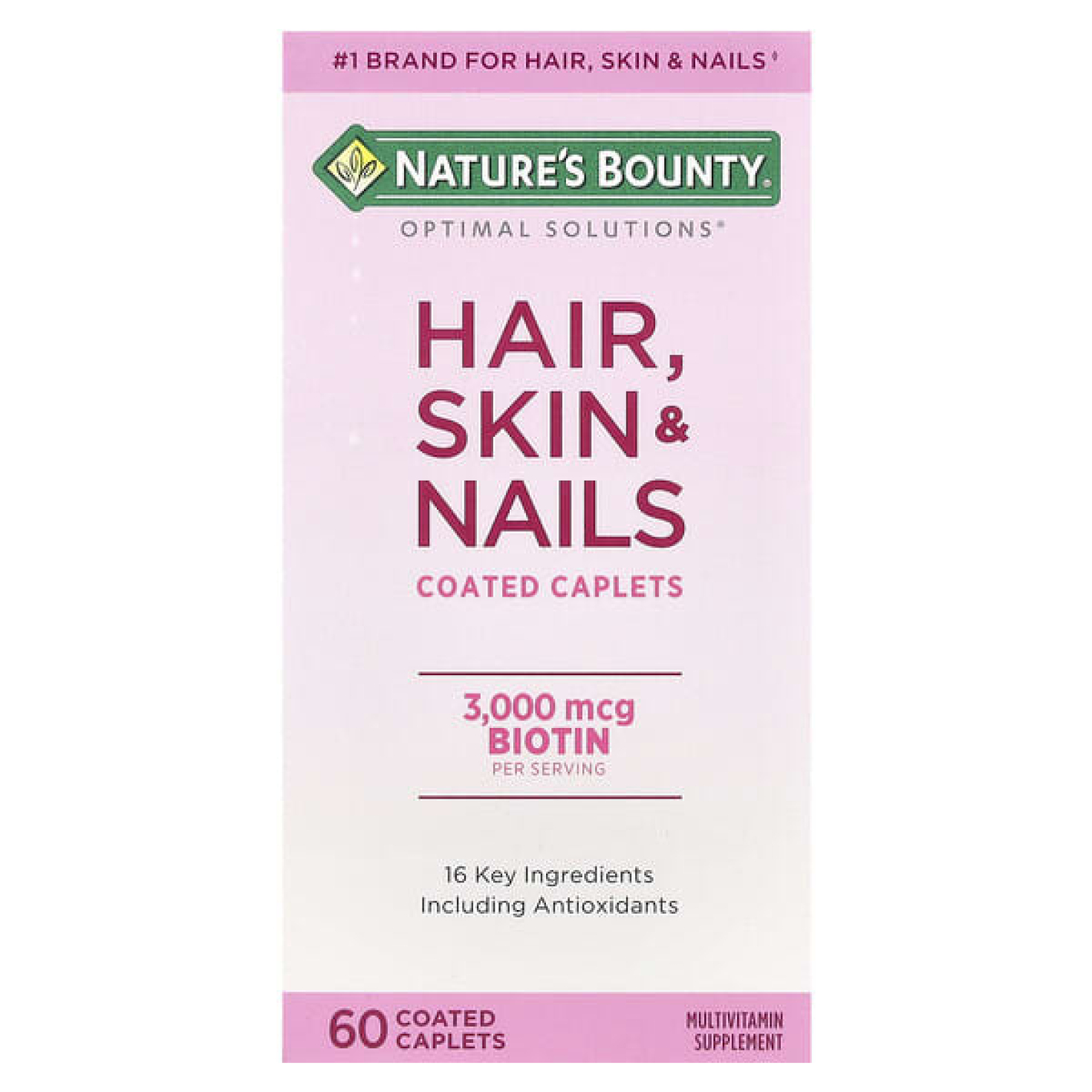 Nature's Bounty, Optimal Solutions®, пищевая добавка для здоровья волос, кожи и ногтей, 60 капсуловидных таблеток, покрытых оболочкой