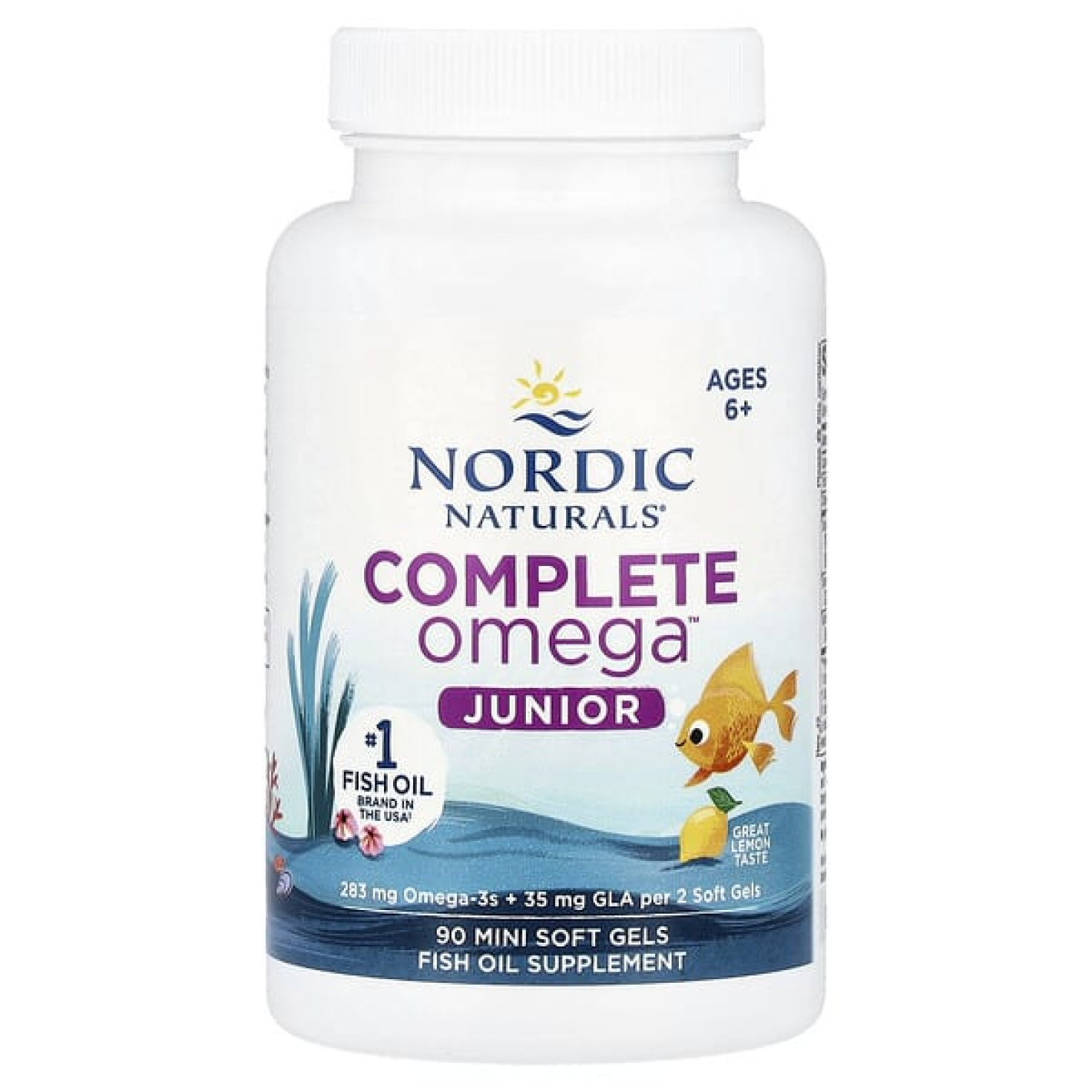 Nordic Naturals, Complete Omega™ Junior, для детей от 6 лет, со вкусом лимона, 90 миникапсул