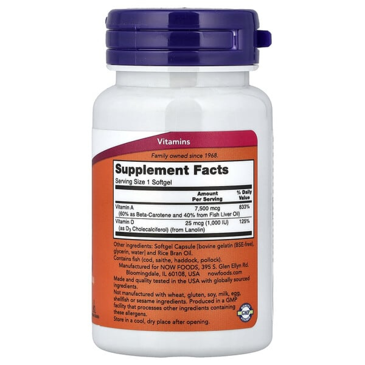 NOW Foods, ультра-добавка, витамины A и D3, 100 капсул