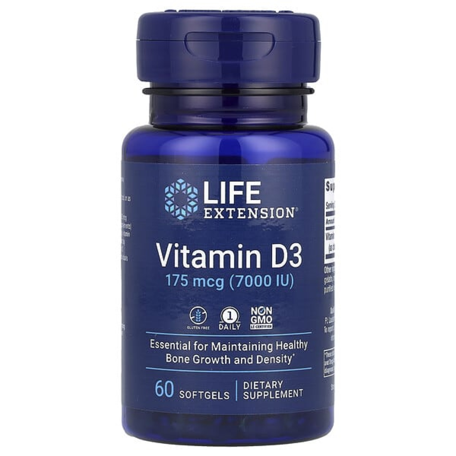 Life Extension, витамин D3, 175 мкг (7000 МЕ), 60 мягких таблеток