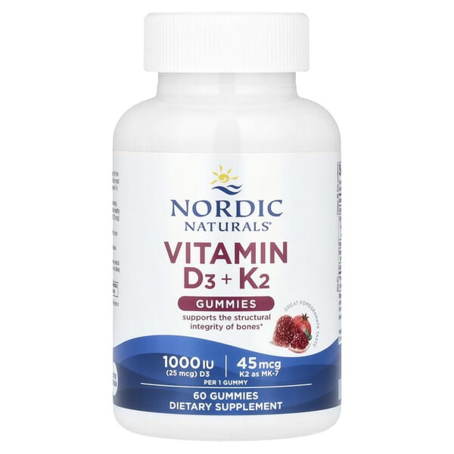 Nordic Naturals, витамины D3 и K2, гранат, 60 жевательных мармеладок
