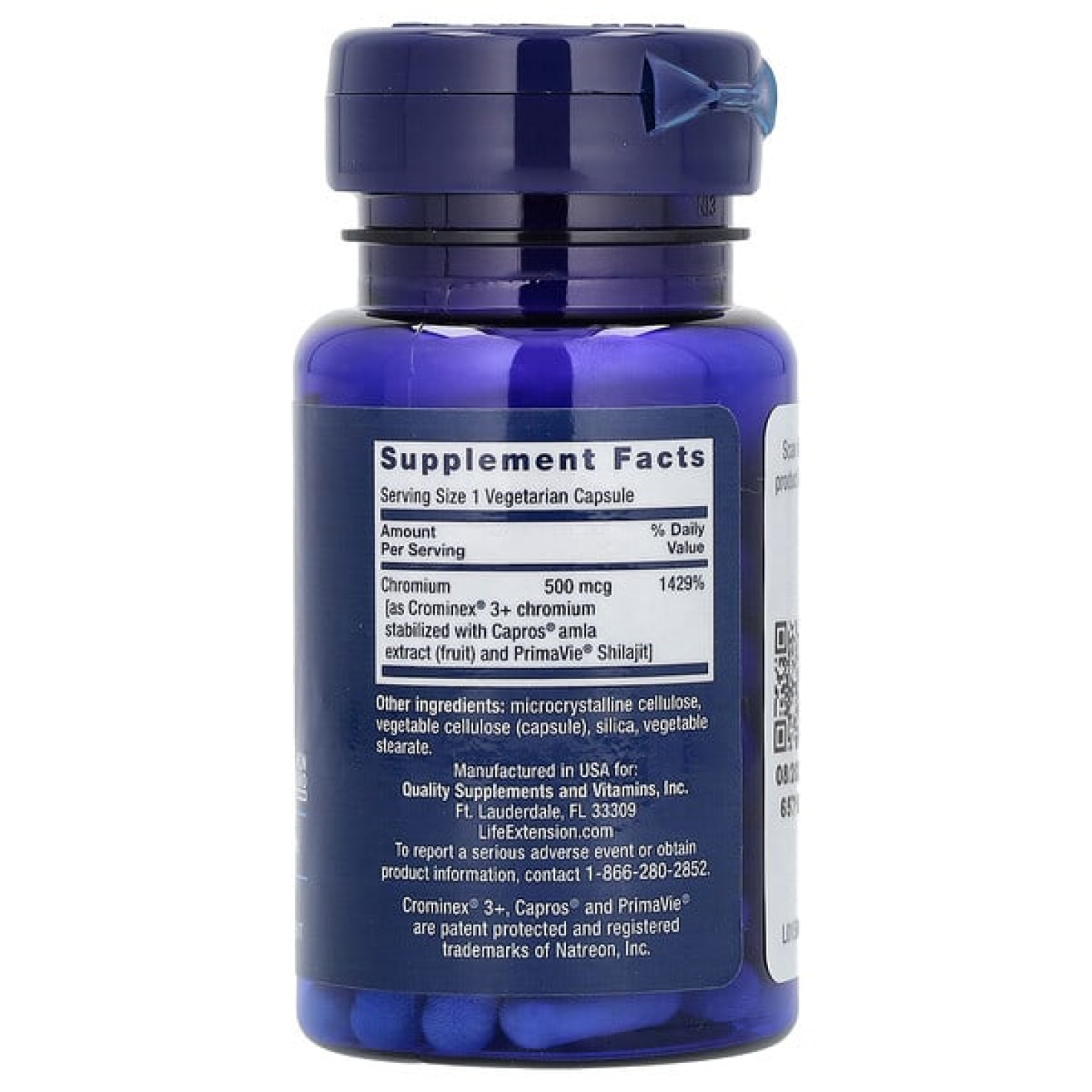 Life Extension, оптимизированный хром с Crominex 3+, 500 мкг, 60 вегетарианских капсул