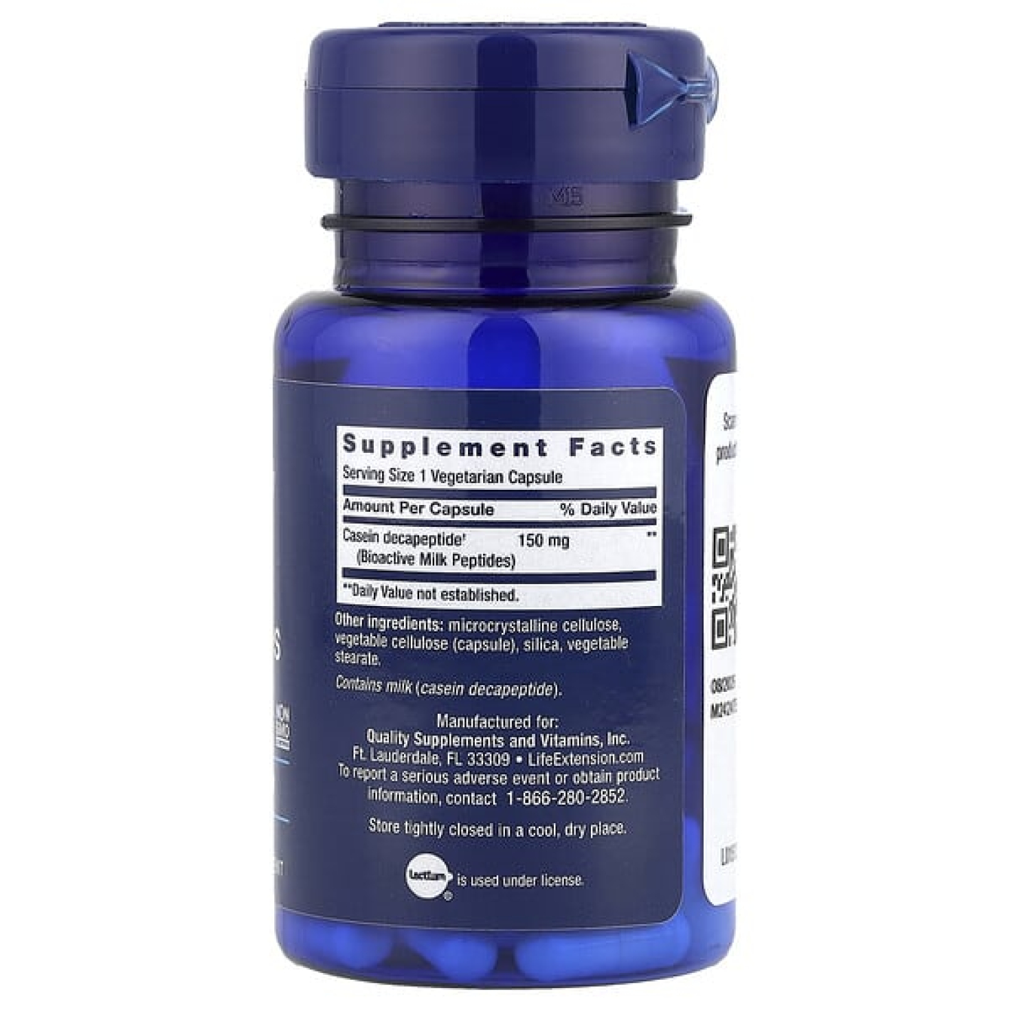 Life Extension, биоактивные молочные пептиды, 30 вегетарианских капсул