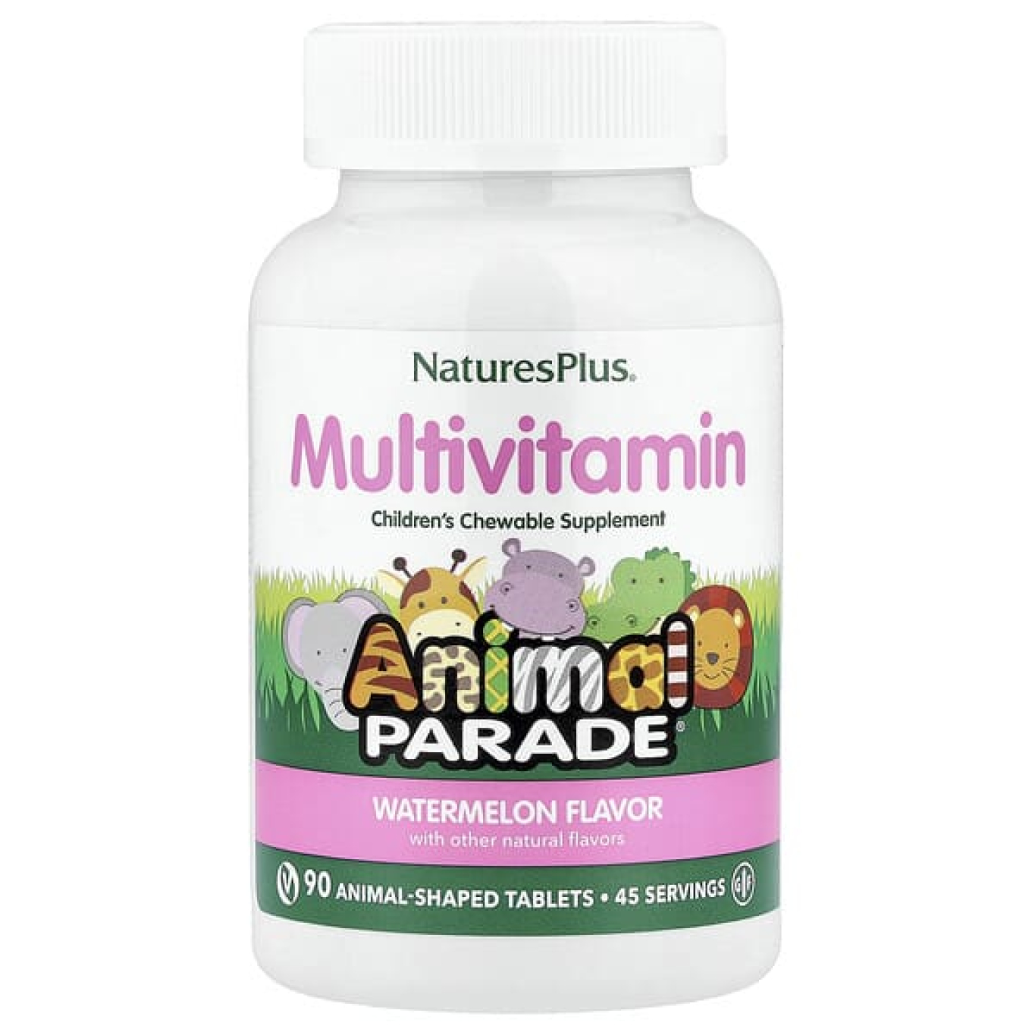 NaturesPlus, Animal Parade®, жевательные мультивитамины для детей, со вкусом арбуза, 90 таблеток в форме животных