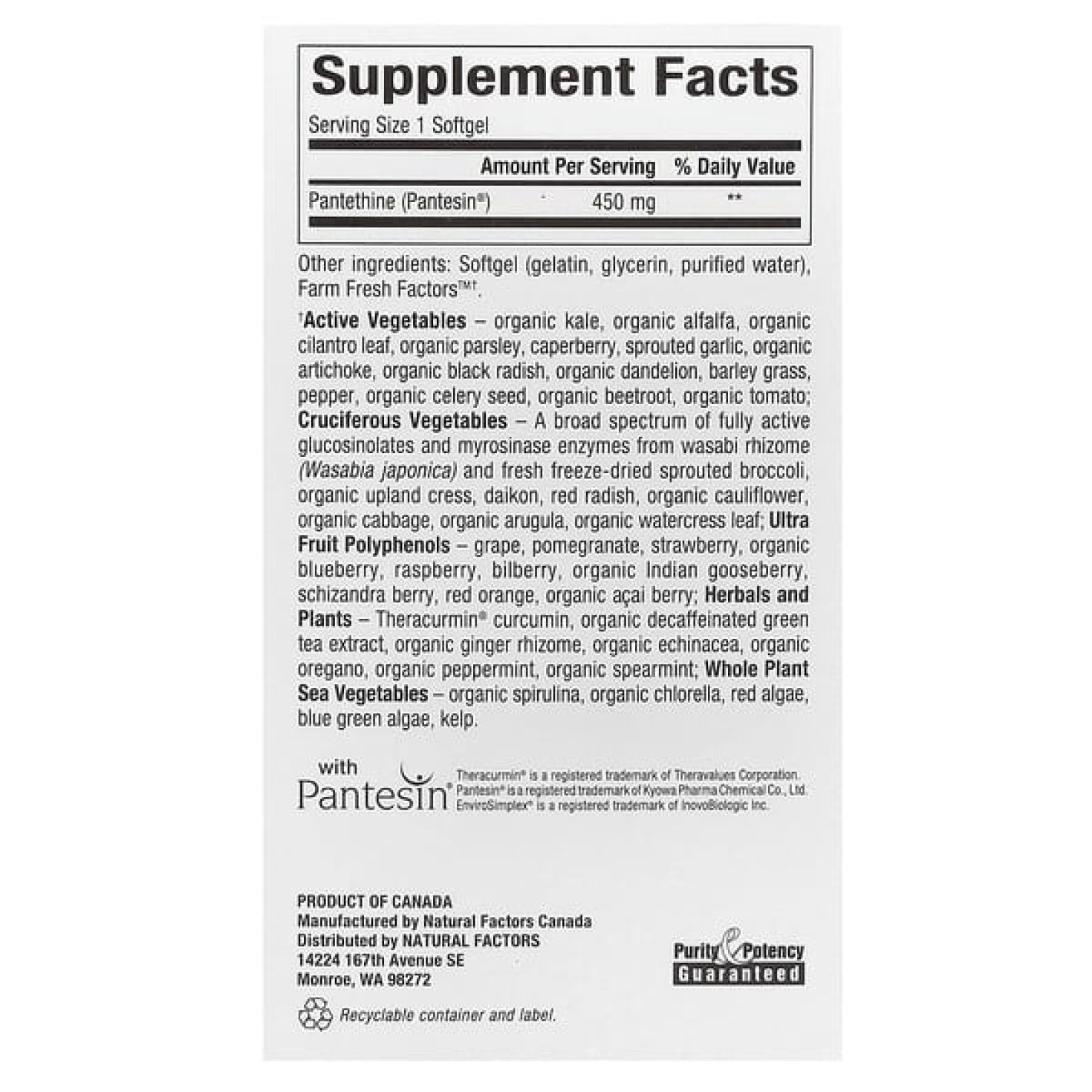Natural Factors, BioCoenzymated, B5, пантетин, 450 мг, 60 капсул
