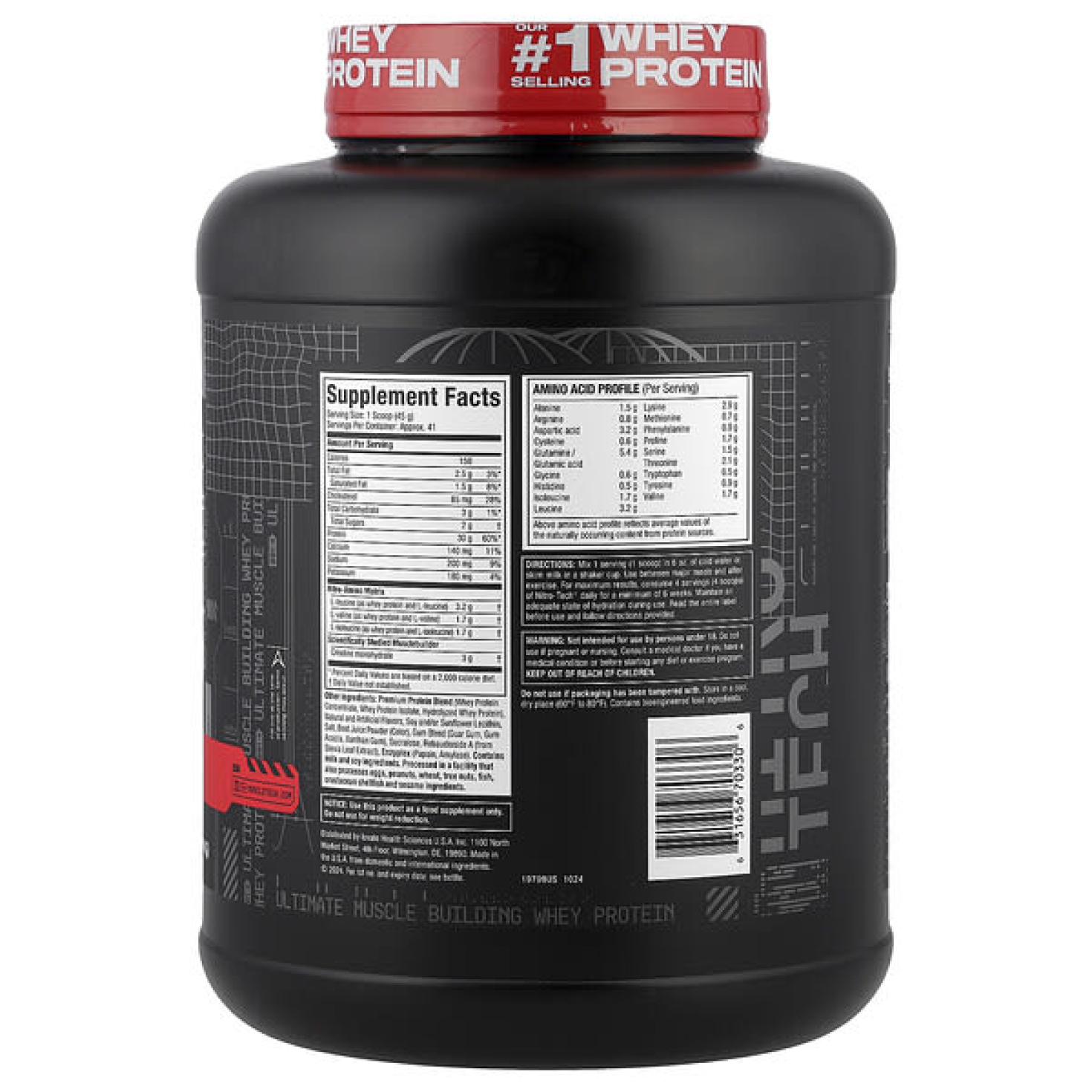 MuscleTech, серия Performance, Nitro Tech, основной источник сывороточных пептидов и изолятов, клубничный вкус, 1,81 кг (4 фунта)