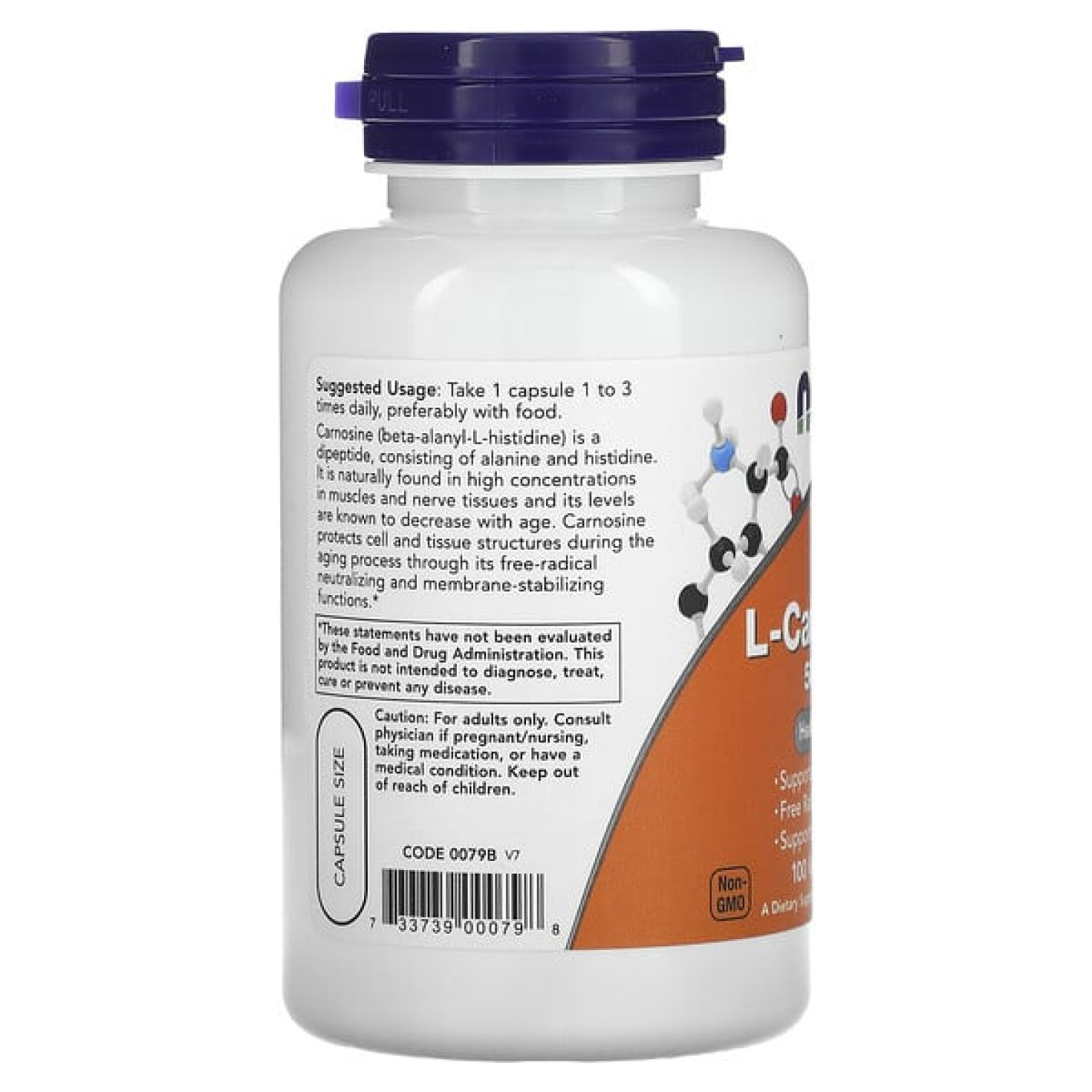 NOW Foods, L-карнозин, 500 мг, 100 растительных капсул