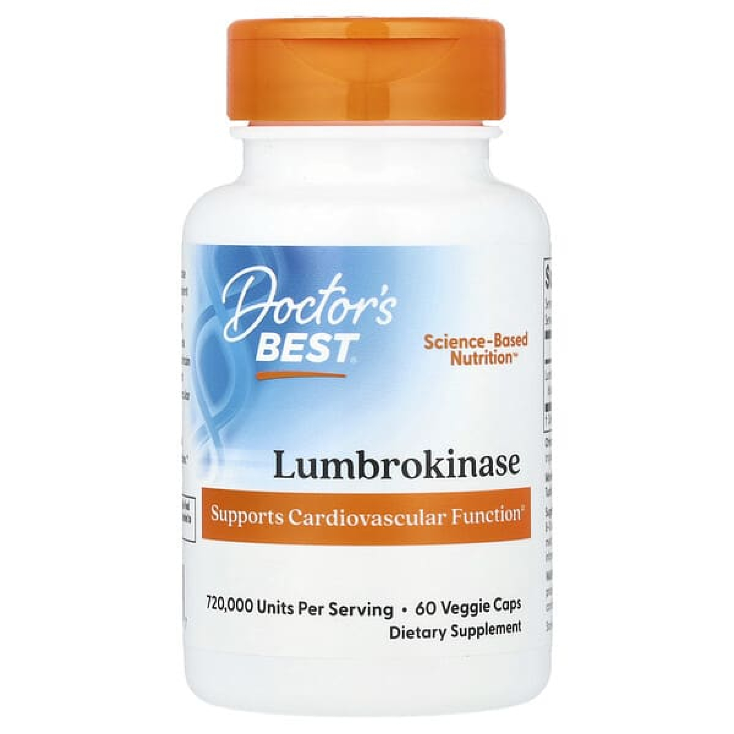 Doctor's Best, люмброкиназа, 60 растительных капсул (20 мг в 1 капсуле)