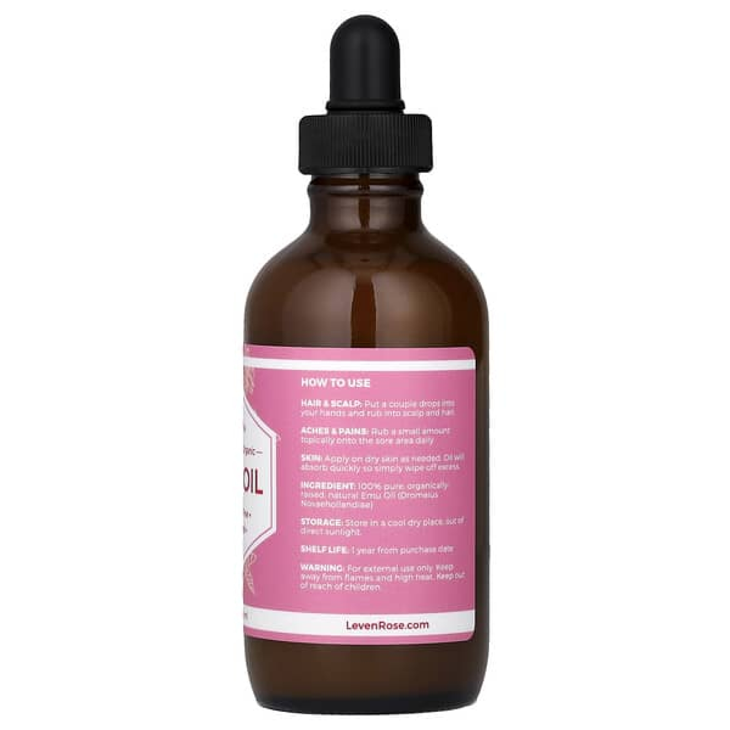 Leven Rose, На 100% чистое и органическое масло эму, 118 мл (4 жидких унции)