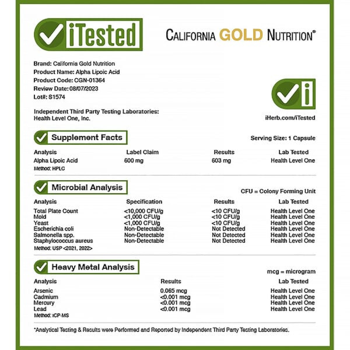 California Gold Nutrition, альфа-липоевая кислота, 600 мг, 120 растительных капсул