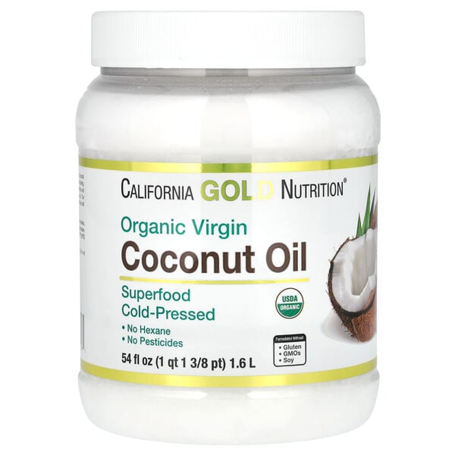 California Gold Nutrition, Superfoods, органическое нерафинированное кокосовое масло первого холодного отжима, 1,6 л (54 жидк. унции)