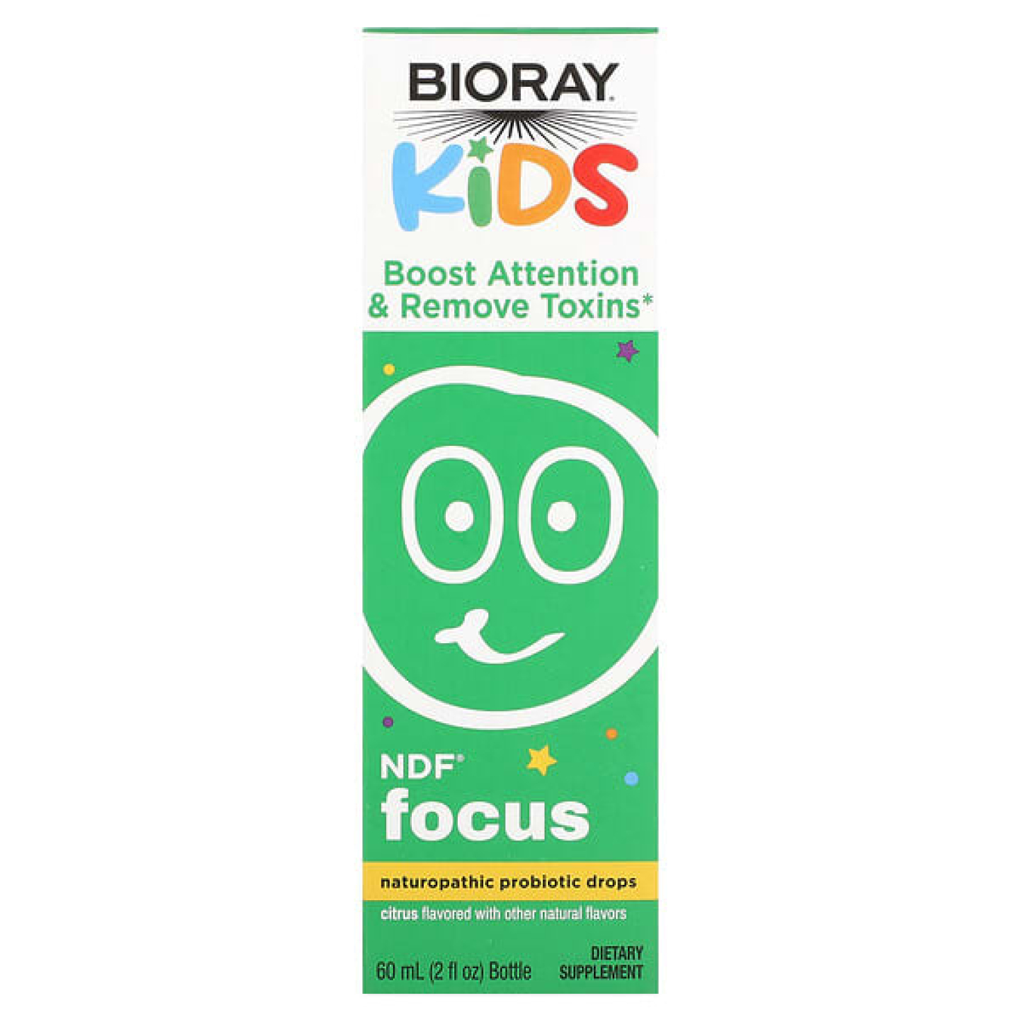 Bioray, Kids, NDF Focus, натуральный пробиотик в каплях для детей, для концентрации внимания, цитрусовый вкус, 60 мл (2 жидк. унции)