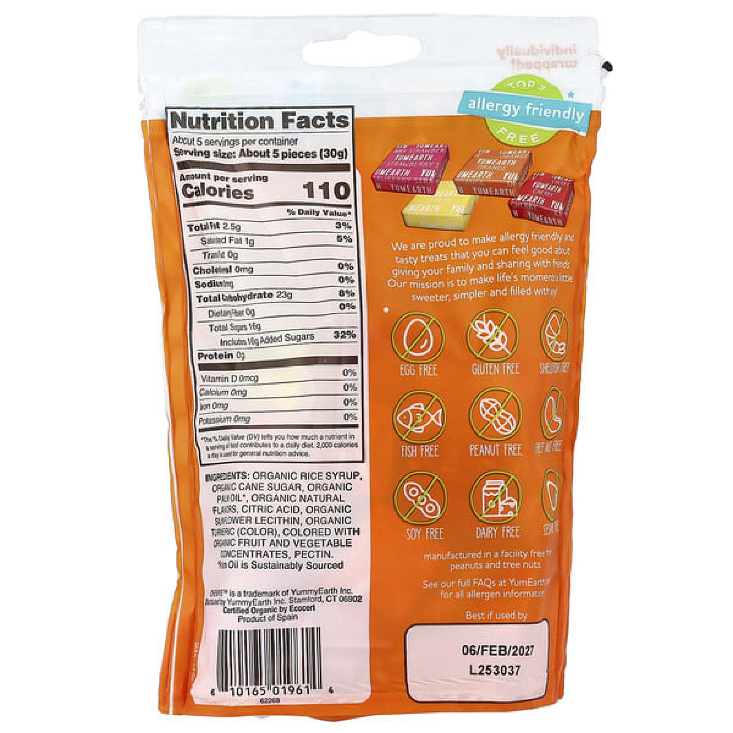 YumEarth, Organic Chewys, фруктовые жевательные таблетки, лимон, апельсин, клубника, вишня, 142 г (5 унций)