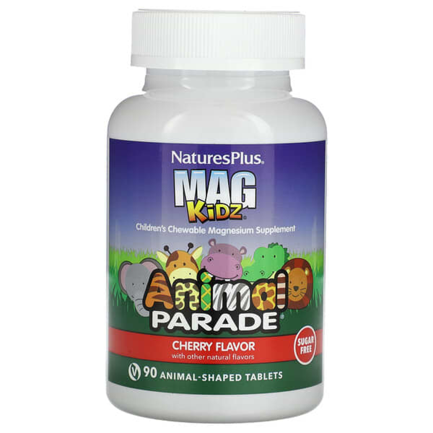 NaturesPlus, MagKidz, Animal Parade, жевательный магний для детей, вишня, 90 таблеток в форме животных (50 мг в 1 таблетке)