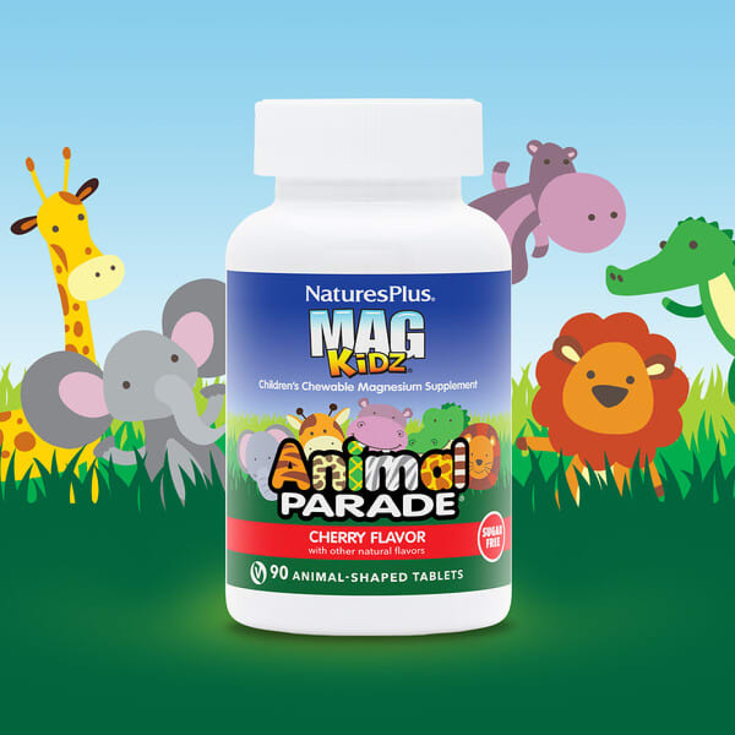 NaturesPlus, MagKidz, Animal Parade, жевательный магний для детей, вишня, 90 таблеток в форме животных (50 мг в 1 таблетке)