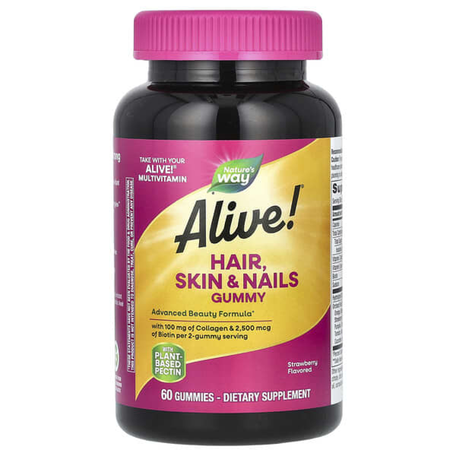Nature's Way, Alive!, жевательные таблетки для здоровья волос, кожи и ногтей, со вкусом клубники, 60 жевательных таблеток