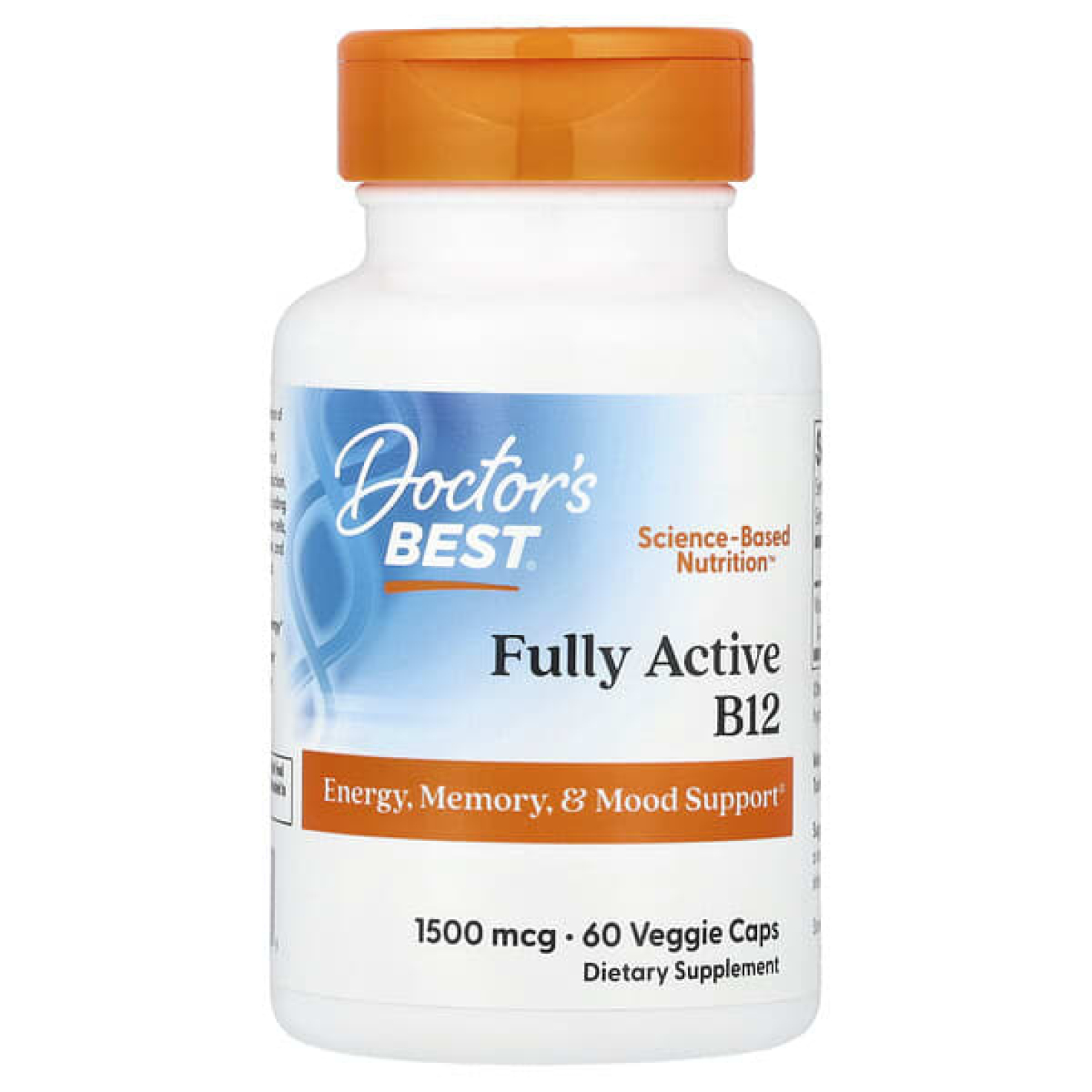 Doctor's Best, активный витамин B12, 1500 мкг, 60 растительных капсул