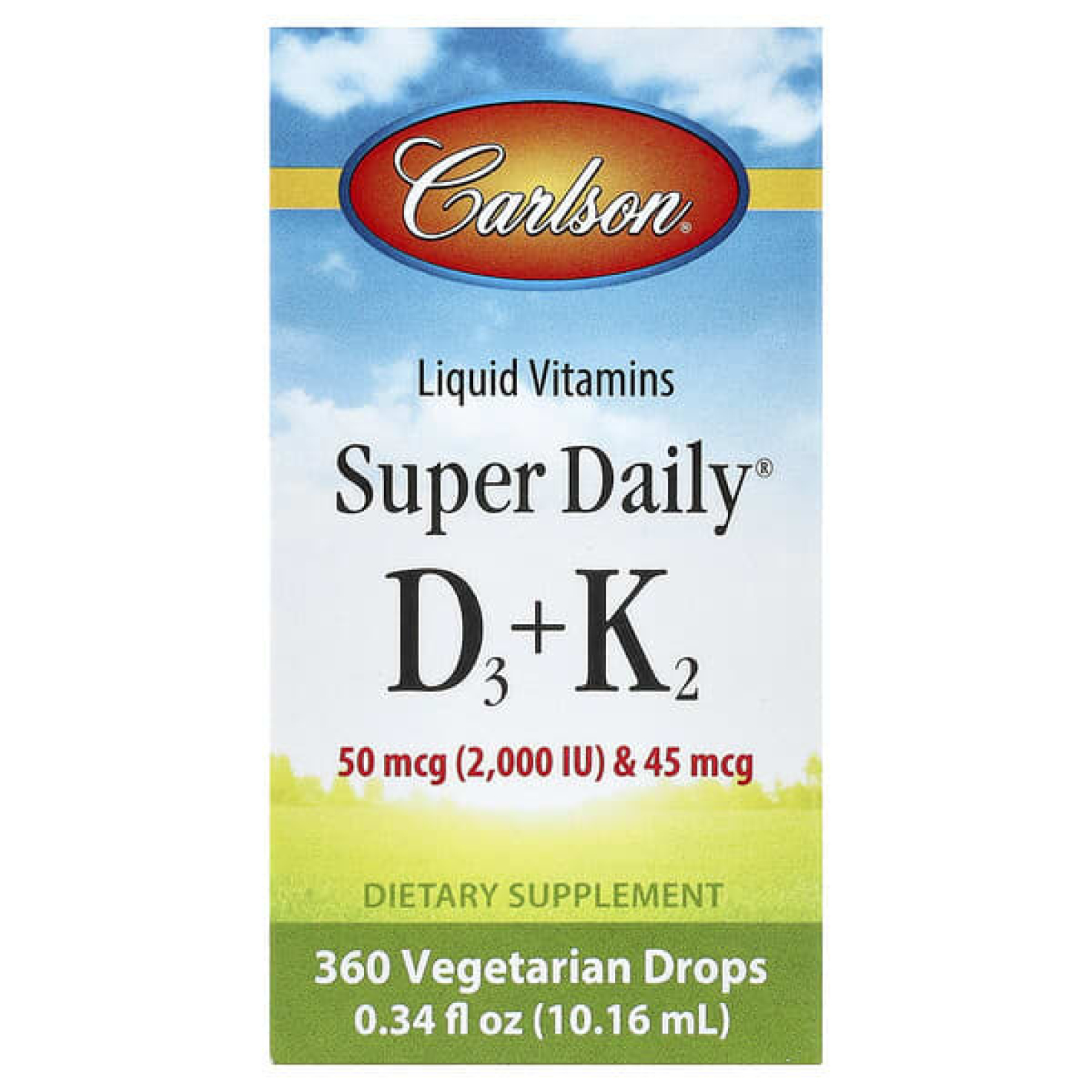 Carlson, Super Daily® D3 + K2, 10,16 мл (0,34 жидк. унции)