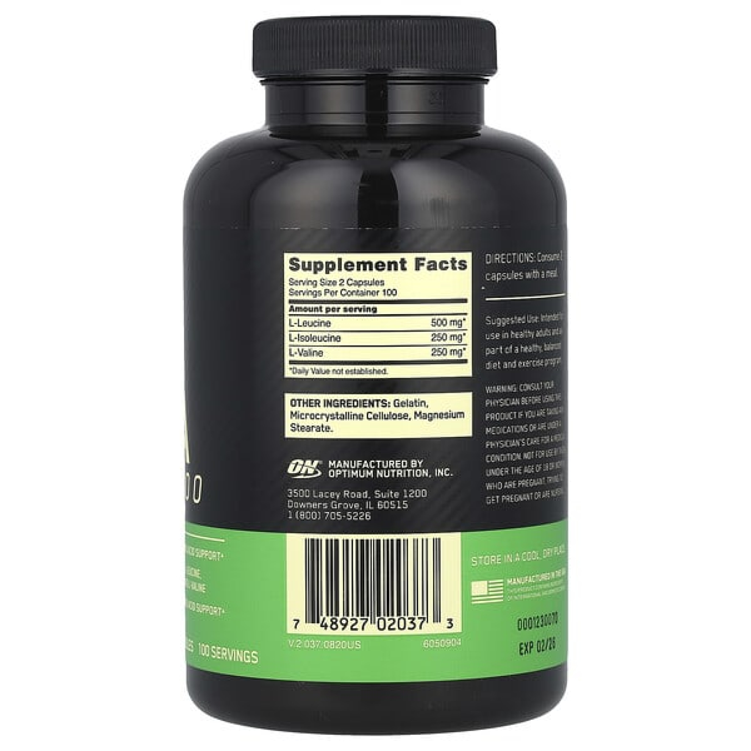 Optimum Nutrition, BCAA 1000, аминокислоты с разветвлённой цепью, 200 капсул (500 мг в 1 капсуле)