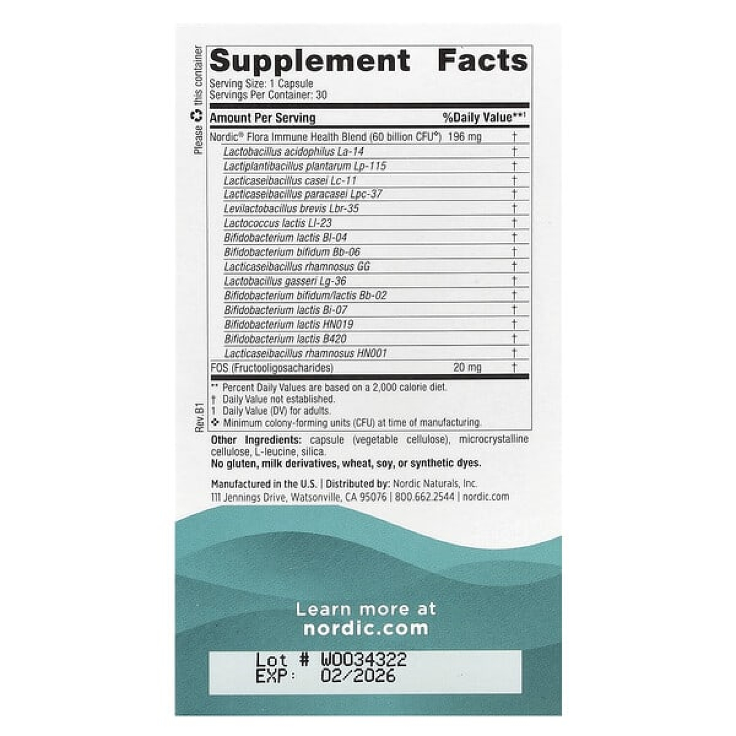 Nordic Naturals, Nordic Flora Probiotic, для поддержания здоровья иммунной системы, 60 млрд КОЕ, 30 капсул