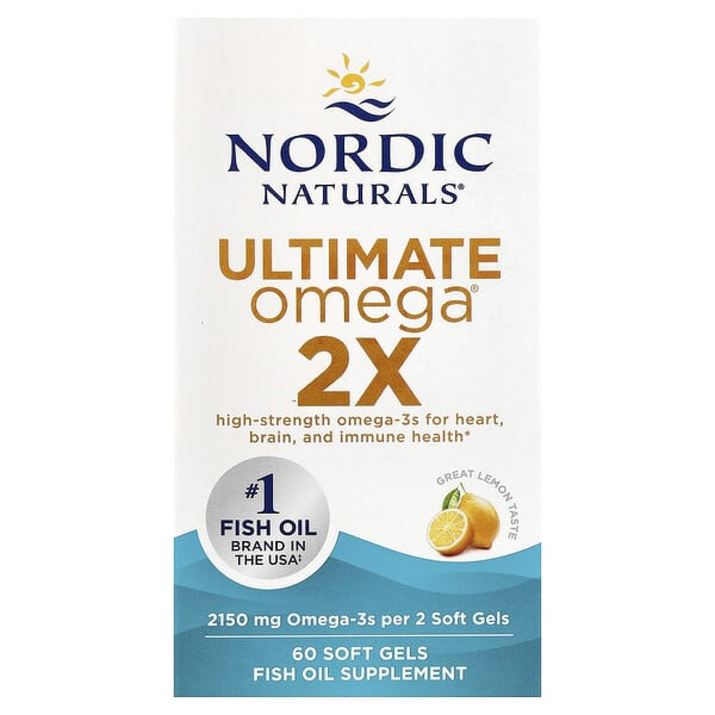Nordic Naturals, Ultimate Omega 2X, со вкусом лимона, 2150 мг, 60 капсул (1075 мг в 1 капсуле)